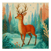 Poster Cerf forestier enchanté - Bois d'hiver capricieux (Devant)