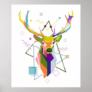 Poster Cerf géométrique moderne coloré