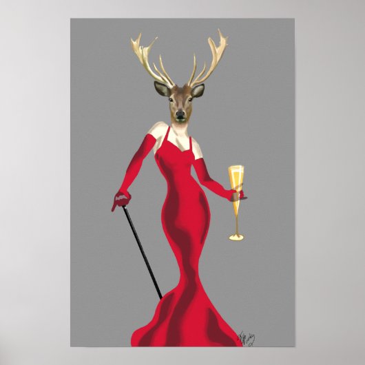 Poster Cerf glamour en rouge (Devant)