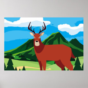 Poster Cerf heureux saison d'automne plat animal, art, un