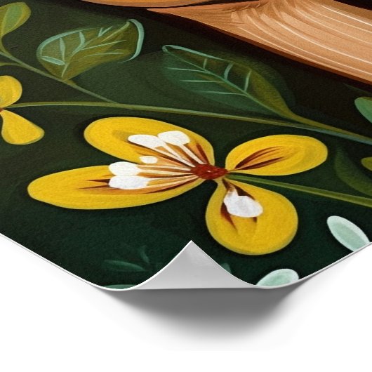 Poster Cerf mignon avec Feuilles et fleurs (Coin)