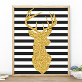 Poster Cerf Pailleté Or Rayures Noires et Blanches