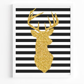 Poster Cerf Pailleté Or Rayures Noires et Blanches