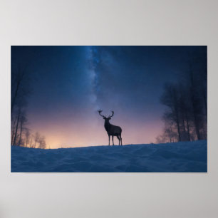 Poster Cerf Sauvage Majestueux Animal Sur Une Nuit De Gal