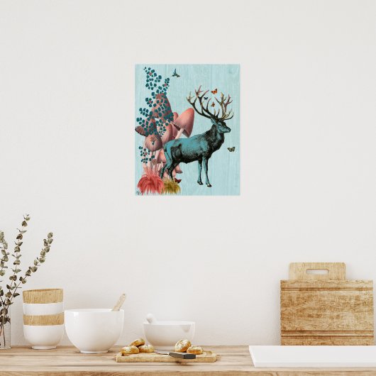 Poster Cerf Turquoise en Forêt de Champignons (Cuisine)