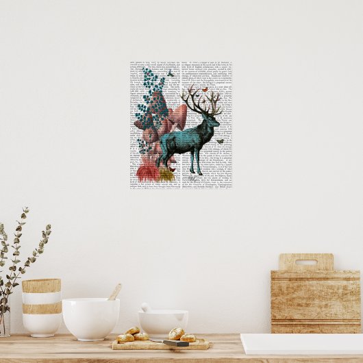 Poster Cerf Turquoise en Forêt de Champignons (Cuisine)