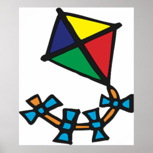 Poster Cerf-volant géométrique coloré avec queue en ruban