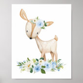 Poster Cerfs, Animaux De Bois, Boho, Fleurs Bleues (Devant)