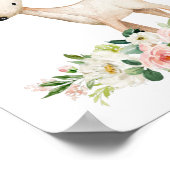 Poster Cerfs, Animaux De Bois, Boho, Fleurs Roses (Coin)