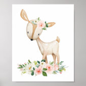 Poster Cerfs, Animaux De Bois, Boho, Fleurs Roses (Devant)