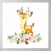 Poster Cerfs, Animaux De Bois, Boho, Fleurs Roses (Devant)