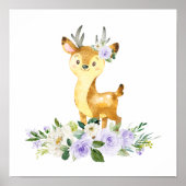 Poster Cerfs, Animaux De Bois, Boho, Fleurs Violettes (Devant)
