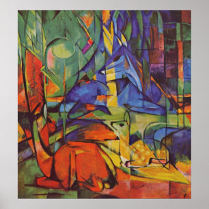 Poster Cerfs communs dans la forêt par Franz Marc