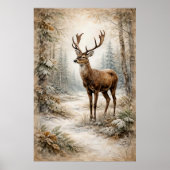 Poster Cerfs de la forêt hivernale (Devant)