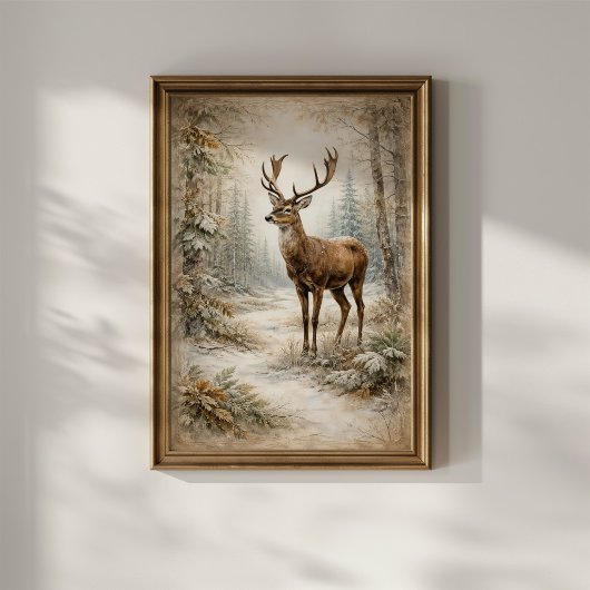 Poster Cerfs de la forêt hivernale