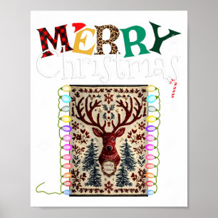 Poster Cerfs Drôles Flocons Lumières Noël Rétro Ugly Chri
