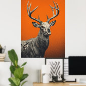 Poster Cerfs morts sur fond orange vif (Bureau à domicile)