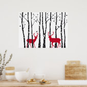 Poster Cerfs rouges dans la forêt de bouleaux (Cuisine)