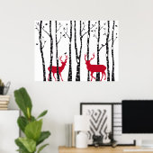 Poster Cerfs rouges dans la forêt de bouleaux (Bureau à domicile)