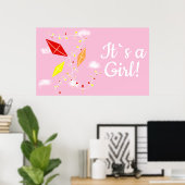 Poster Cerfs-volants en rose ciel C`est un Baby shower fé (Bureau à domicile)