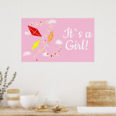 Poster Cerfs-volants en rose ciel C`est un Baby shower fé (Cuisine)
