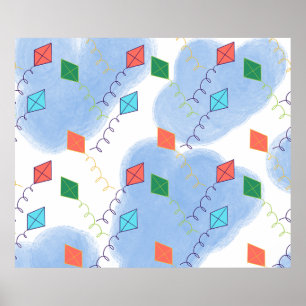 Poster Cerfs-volants fantaisistes motif ciel multicolore
