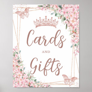 Poster Cerise Blossoms Rose Gold Papillons Cartes Cadeaux