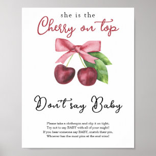 Poster Cerise bow baby shower Ne dites pas bébé