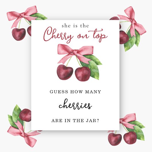 Poster Cerise Combien y a-t-il dans le pot Baby shower