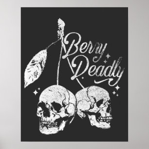 Poster Cerise crâne Éffrayante et Halloween gothique doux