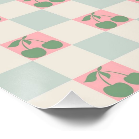 Poster Cerise esthétique rose verte À damiers Motif Y2K (Coin)