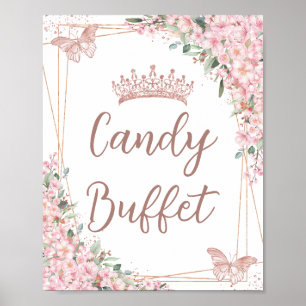 Poster Cerise Fleurs Rose Gold Papillons Buffet bonbon