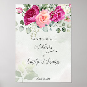Poster Cerise magenta peony rose eucalyptus signe de bien
