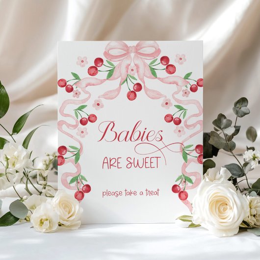 Poster Cerise sur le dessus Bébés sont doux Bow rose
