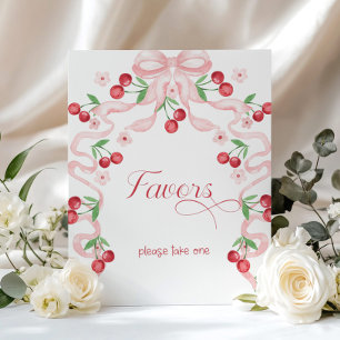 Poster Cerise sur le dessus rose Bow Faveurs Baby shower