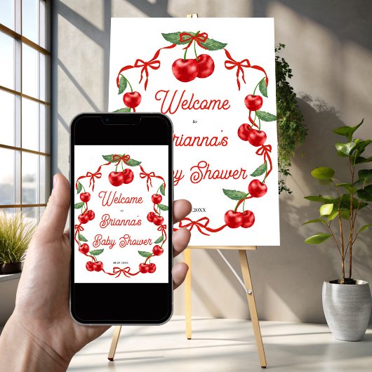 Poster Cerise sur le haut ruban baby shower signe d'accue