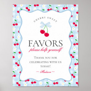 Poster Cerise Sweet Blue Coquette Bow En vichy Faveurs Si