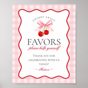 Poster Cerise Sweet Rose Coquette Bow En vichy Faveurs Si