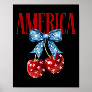Poster Cerises América Coquette Nœud Cerise 4 Juillet Éta