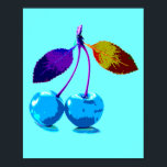 Poster Cerises bleues vives<br><div class="desc">Cerises vives de couleur bleu clair dans le style pop art.</div>