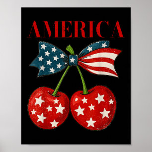Poster Cerises d'Amérique Coquette Nœud Cerise 4 juillet