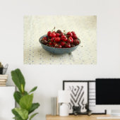 Poster Cerises dans un bol bleu (Bureau à domicile)