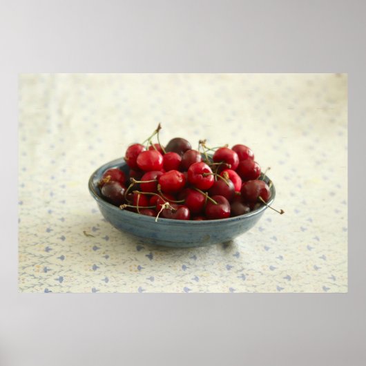 Poster Cerises dans un bol bleu (Devant)