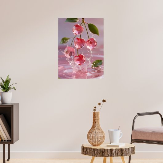 Poster Cerises de pierres gemmes surréelles avec éclabous (Salon 3)