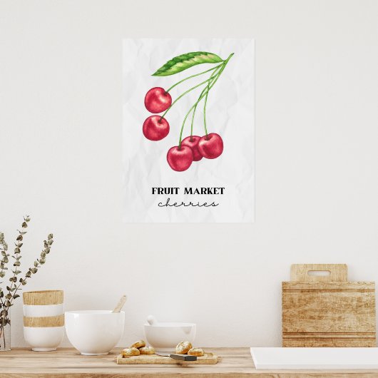 Poster Cerises du marché aux fruits (Cuisine)