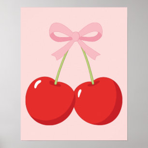 Poster Cerises Rouges avec Nœud Rose Coquette Cottage Chi