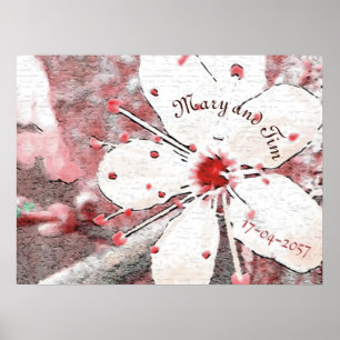 Poster cerisier fleur mariage rouge et blanc elegantsakur