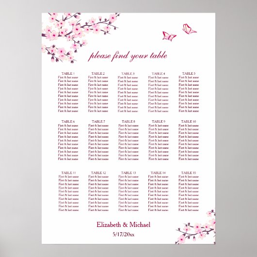 Poster Cerisier Fleur Rose Blanc | MARIAGE (Devant)