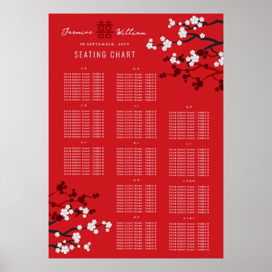Poster Cerisier Fleurs Double Xi Mariage asiatique (Devant)
