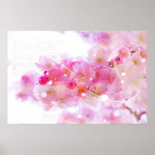 Poster Cerisier japonais aux fleurs rose pastel